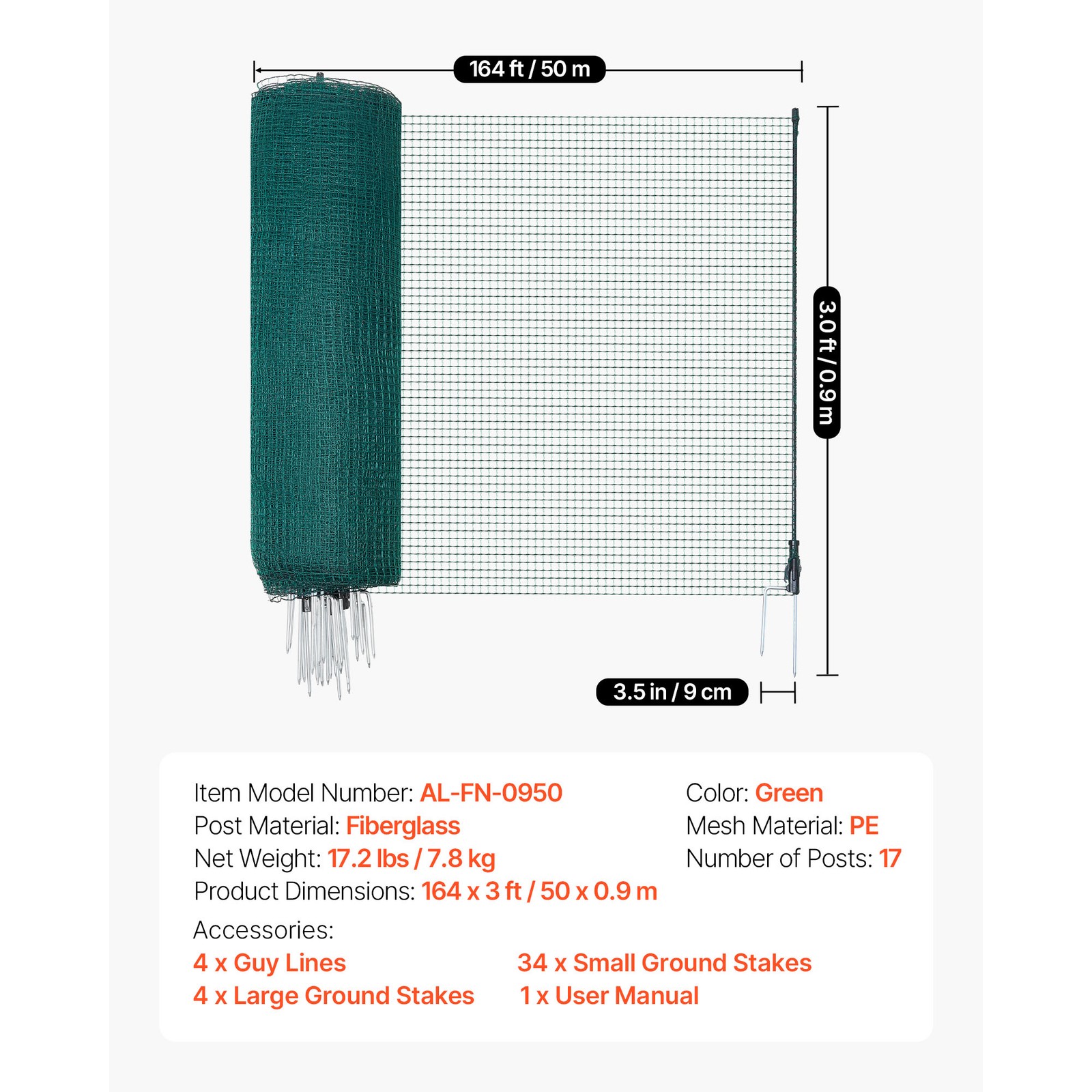 Uimoso Temporary Fence Netting with Posts 3 x 164 FT Plastic Safety Mesh Netting