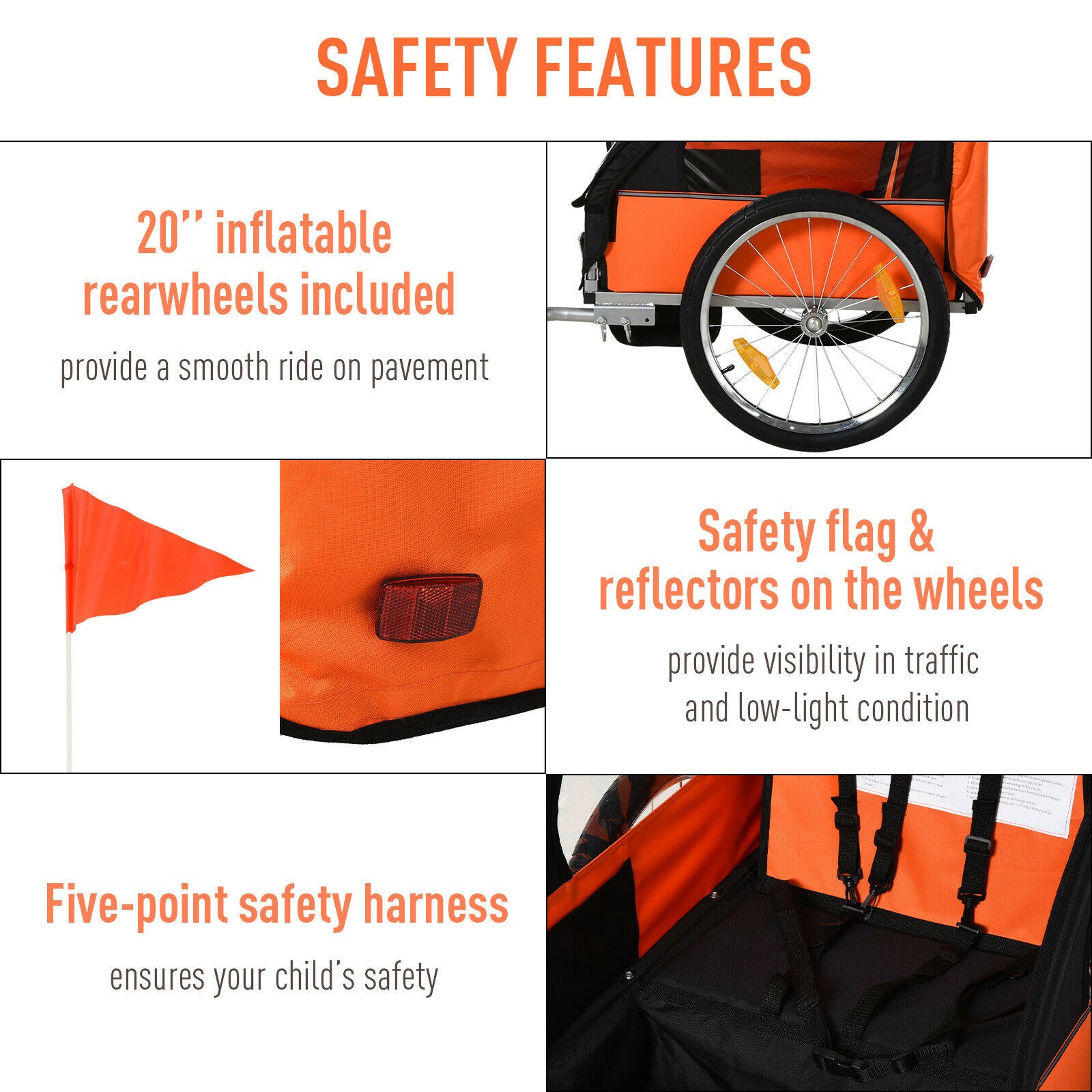 2-Seat Kids Child Bicycle Bike Trailer with 5-Point Safety Harnesses Foldable