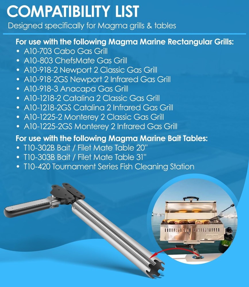 T10-355 Adjustable Fish Rod Holder Grill Mount for Magma All Rectangular Grills