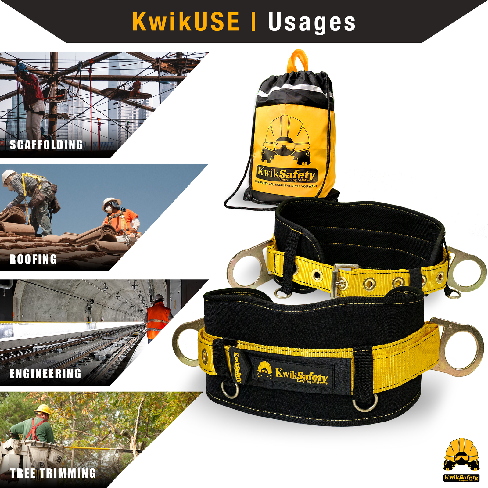 KwikSafety BEAVER TAIL Safety Belt OSHA Compliant 2D Ring Back Support