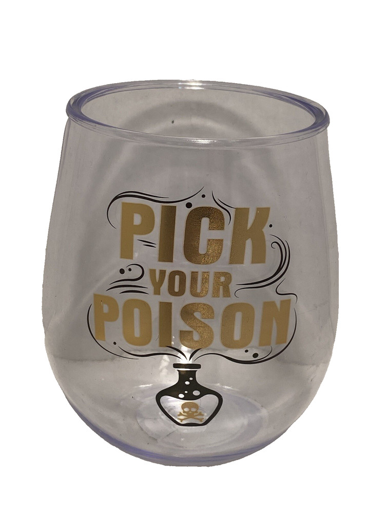 HALLOWEEN stemless plastic wine glass PICK YOUR POISON