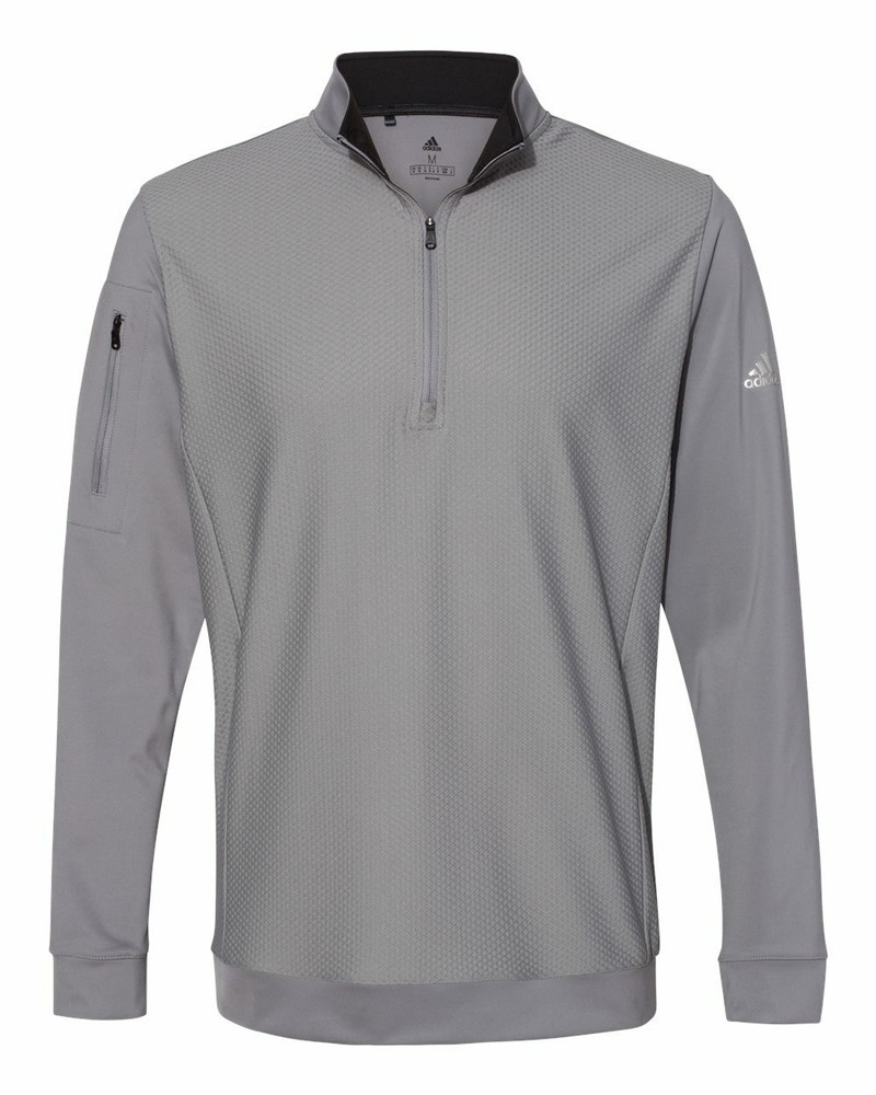 Adidas Golf Top UPF 50+ Logo Performance Textured 1/4 Zip Pocket Pullover Jacket