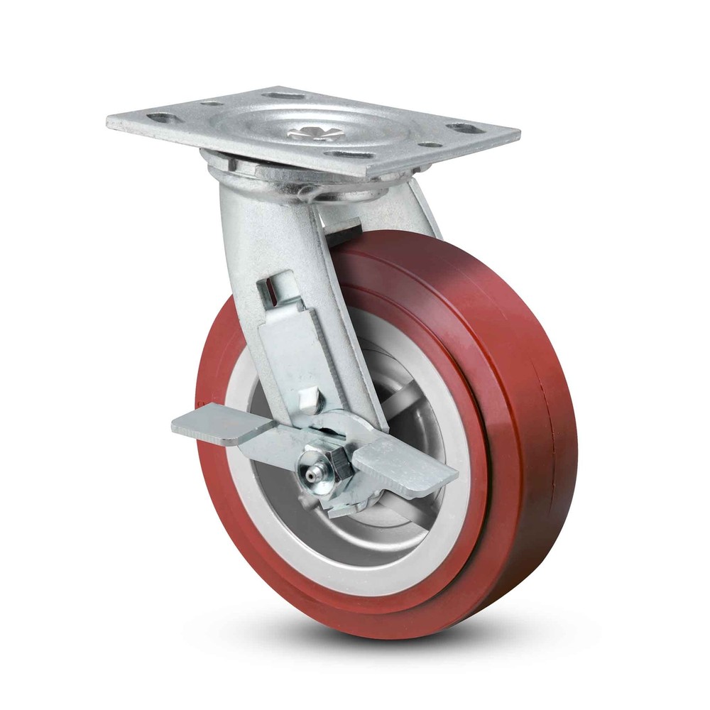 5"x2" TPU Maroon Wheel Side Locking Swivel Caster