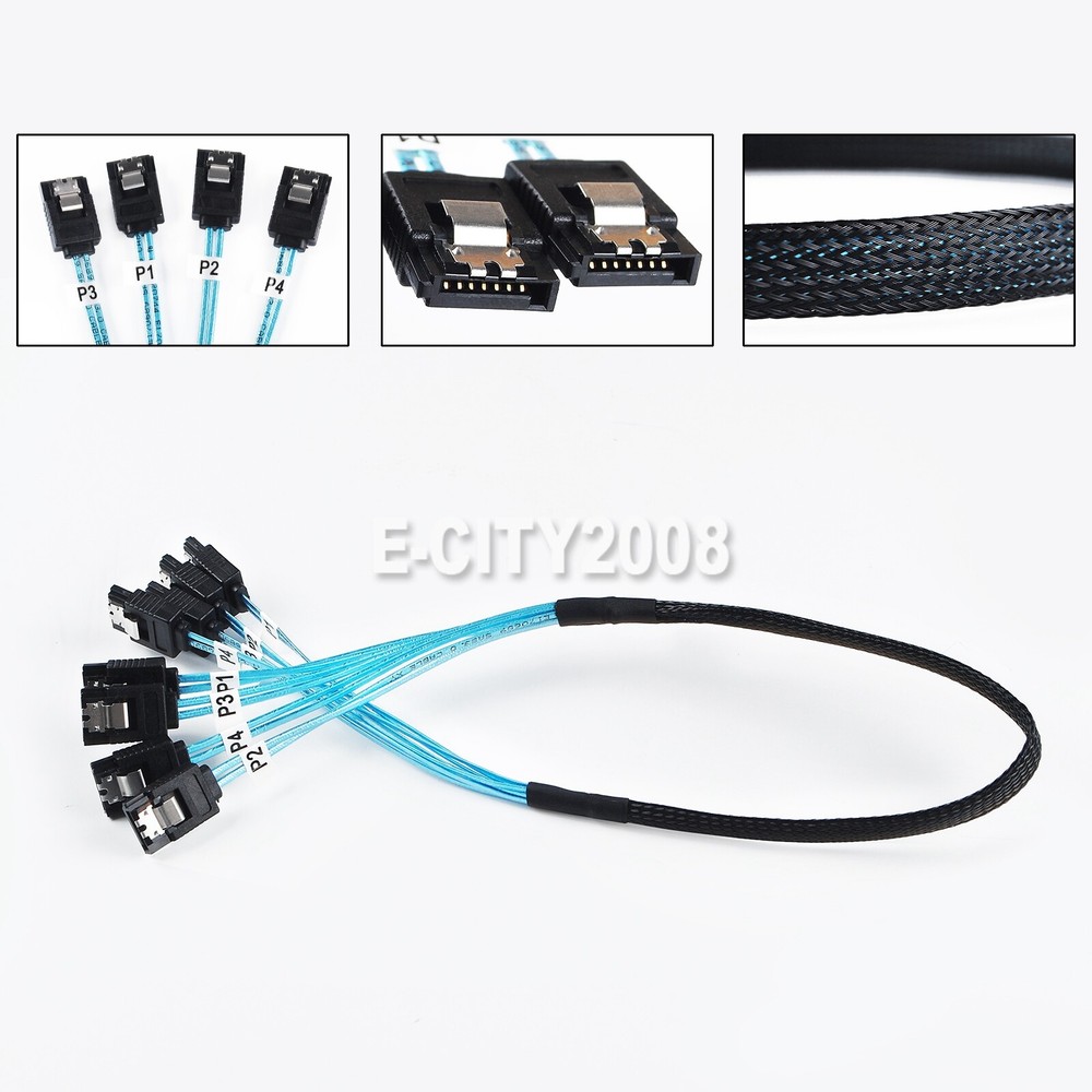 2Pcs 4 SATA 7pin to 4 SATA 7pin Target SSD Hard Disk Data Server Raid Cable 50CM