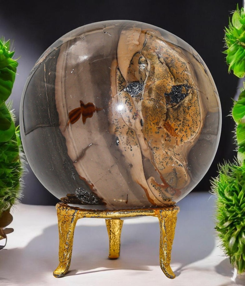 Grey POLYCHROME Jasper Crystal Sphere Healing Metaphysical Stone Decor Gift 85mm