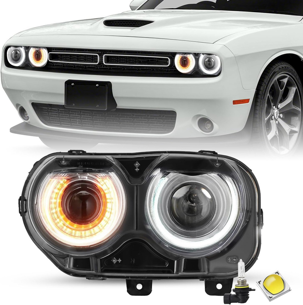 Halogen Type Headlight Assembly Compatible with 2015-2022 Dodge Challenger R/T G