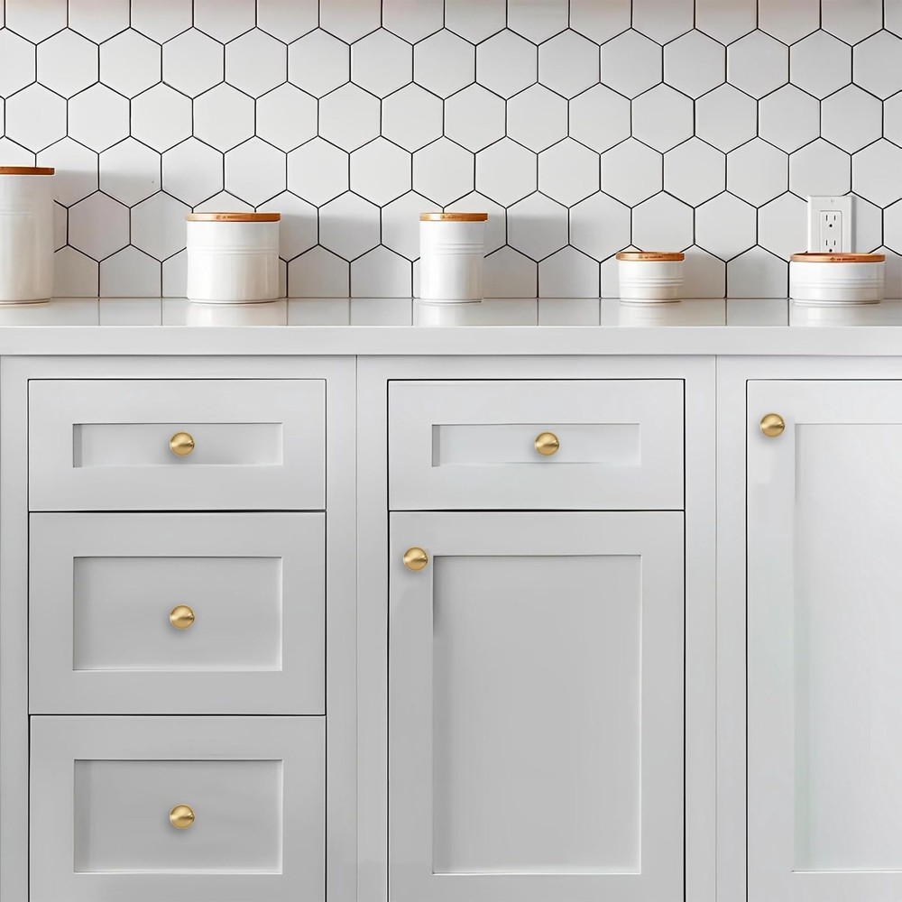 10 Pack Knob Brushed Brass Cabinet knobs 1-1/4 inch Solid Heavy Duty Traditio...