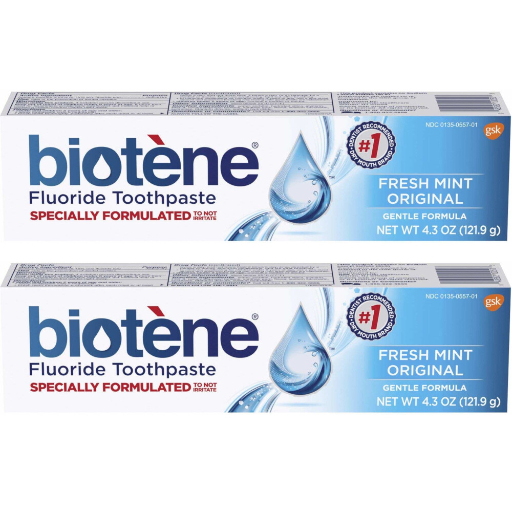2 Pack - Biotene Fluoride Toothpaste, Fresh Mint 4.3oz Each
