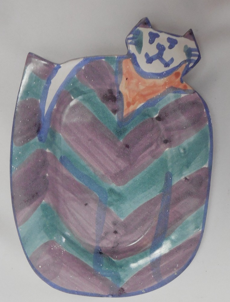 Hand Decorated Ceramic Pottery Cat Dish Tray