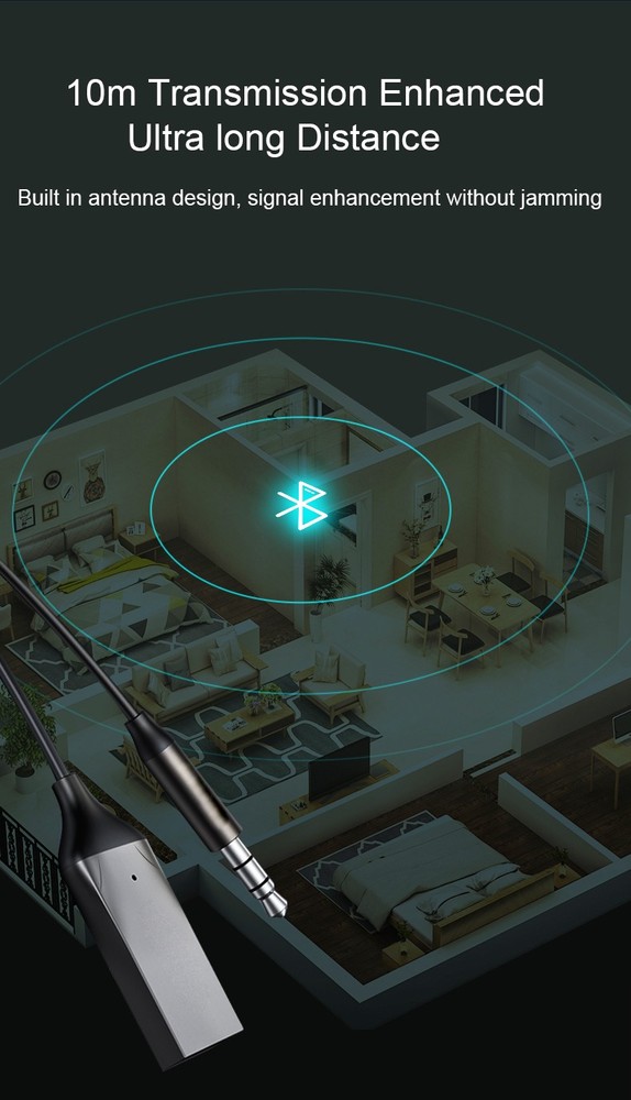 Bluetooth Wireless Receiver Adapter USB 3.5mm Jack Audio Cable For Car Stereo