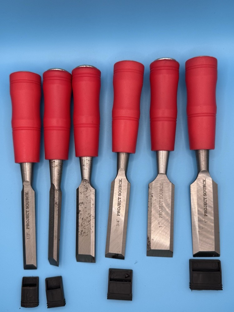 Project Source Wood Chisel Set 6 Pc 1/2” 3/4” 1” Carpentry Woodworking w/ Guards