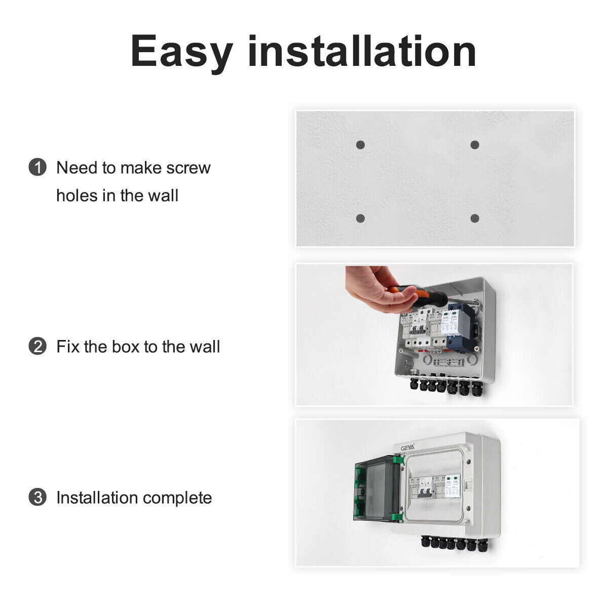 GEYA Solar PV Combiner Box Plastic 15A 2string 500DC Circuit Breaker Solar Panel