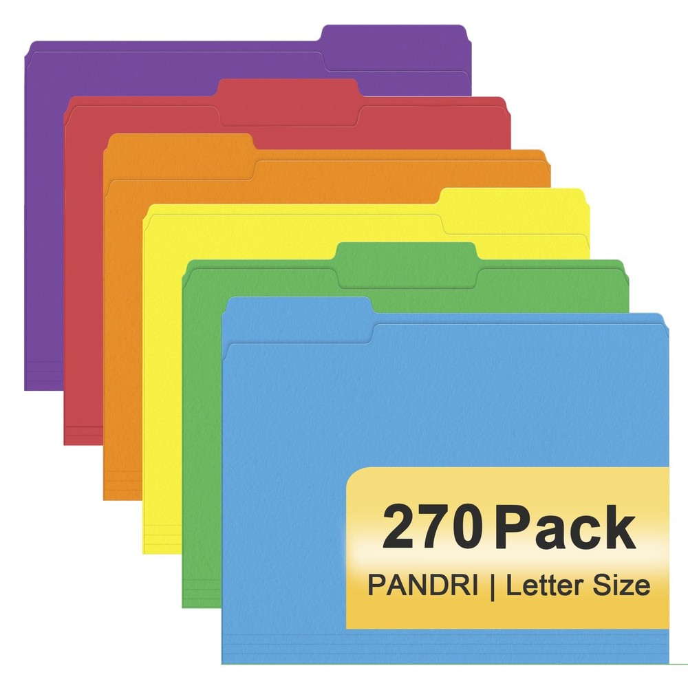 File Folder, 270 Pack Colored File Folder, 1/3 Cut Tabs, Letter Size, Assorte...