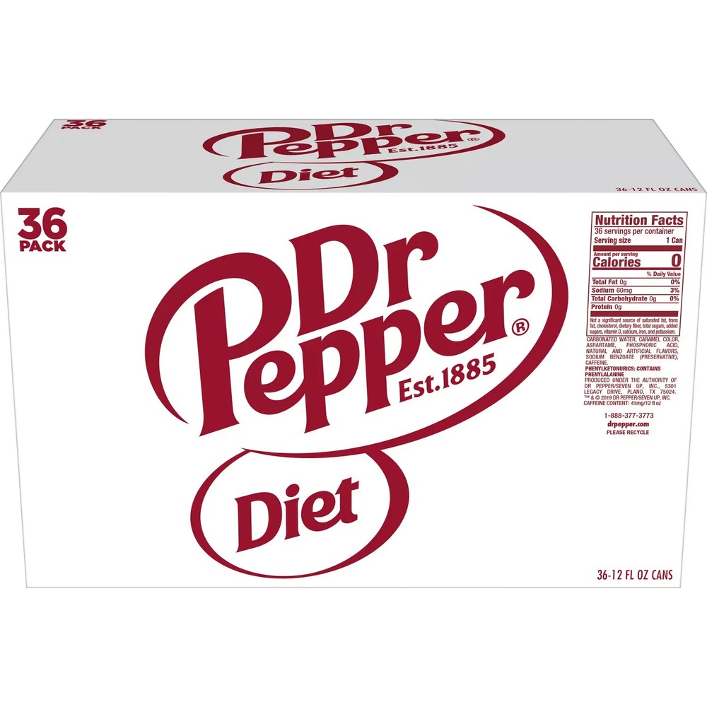 Dr. Pepper Diet Soda, 12 fl oz, 36-Pack Cans