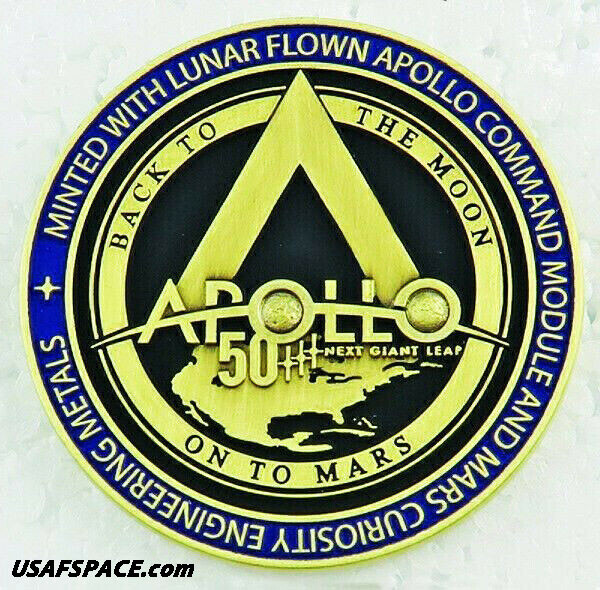 APOLLO 11 50th Anniversary-BACK TO THE MOON-LUNAR FLOWN METAL MEDALLION - W/COA