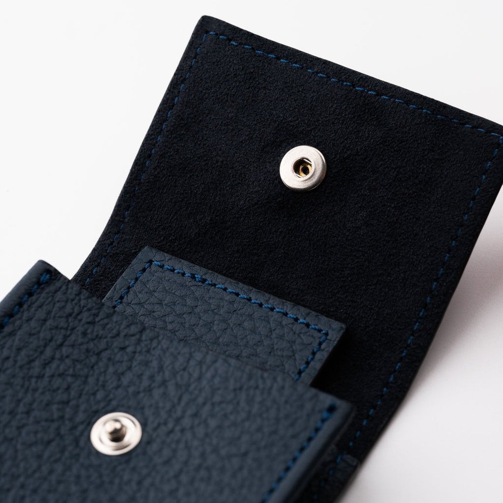 Navy Leather Watch Pouch with Suede Lining