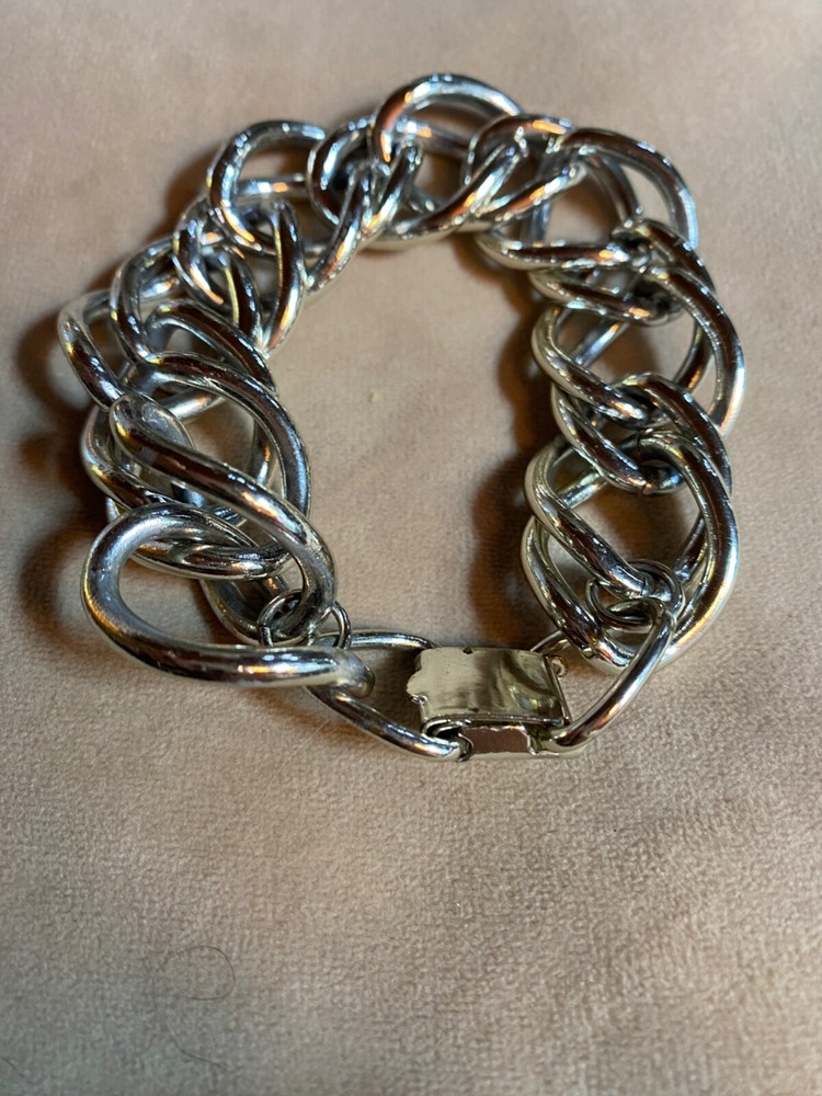 Vintage Silver Tone Large Link Bracelet 7"