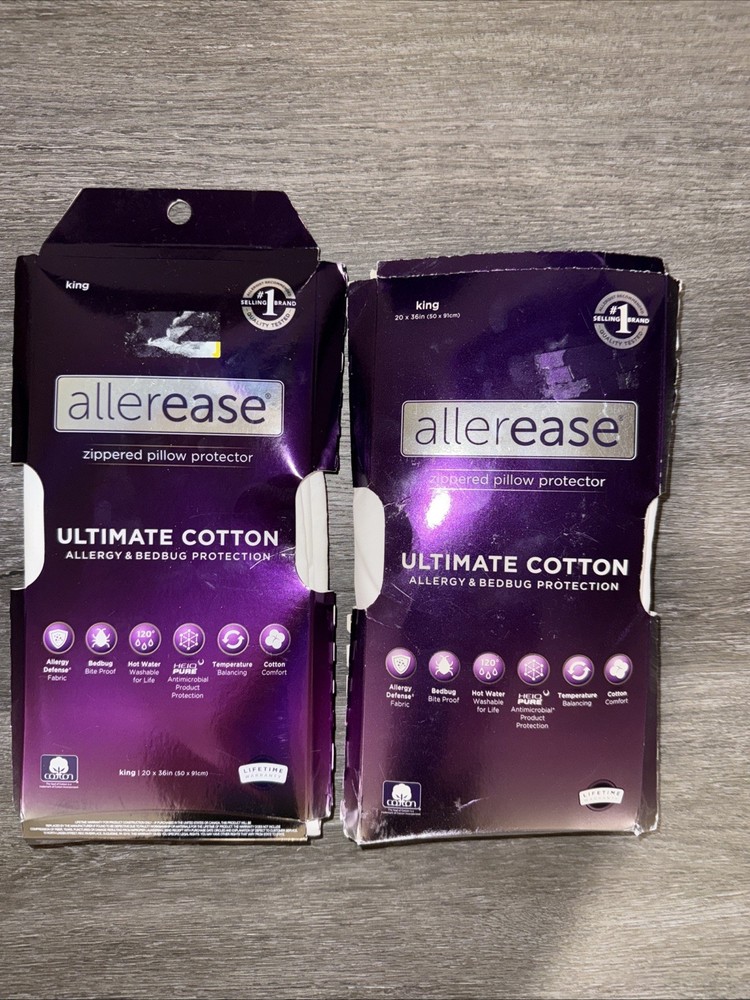 2 AllerEase Ultimate Cotton Zippered Pillow Protector White King Size
