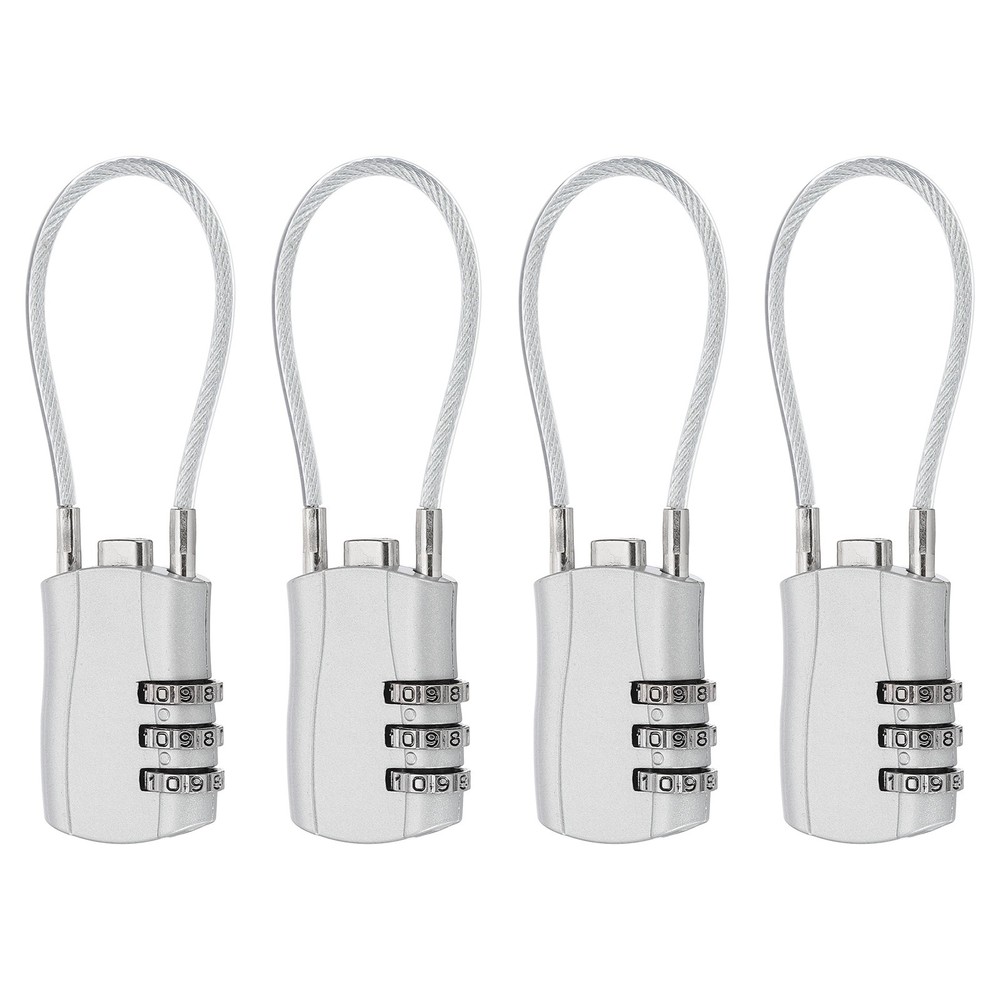 4 Pcs 3 Digit Luggage Cable Combination Lock with 5" Long Cable, Silver
