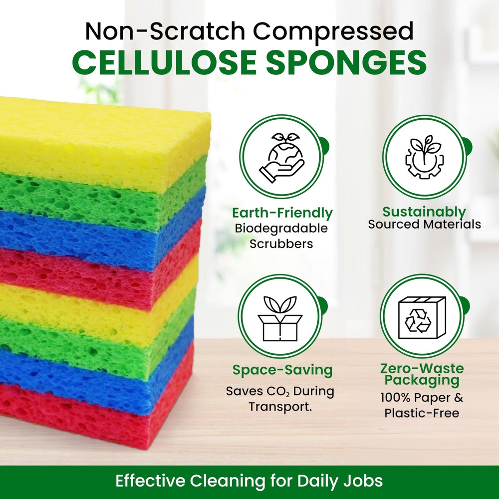 Cellulose Sponges – 24Pack Multicolored Compressed Natural for Kitchen – Plan...