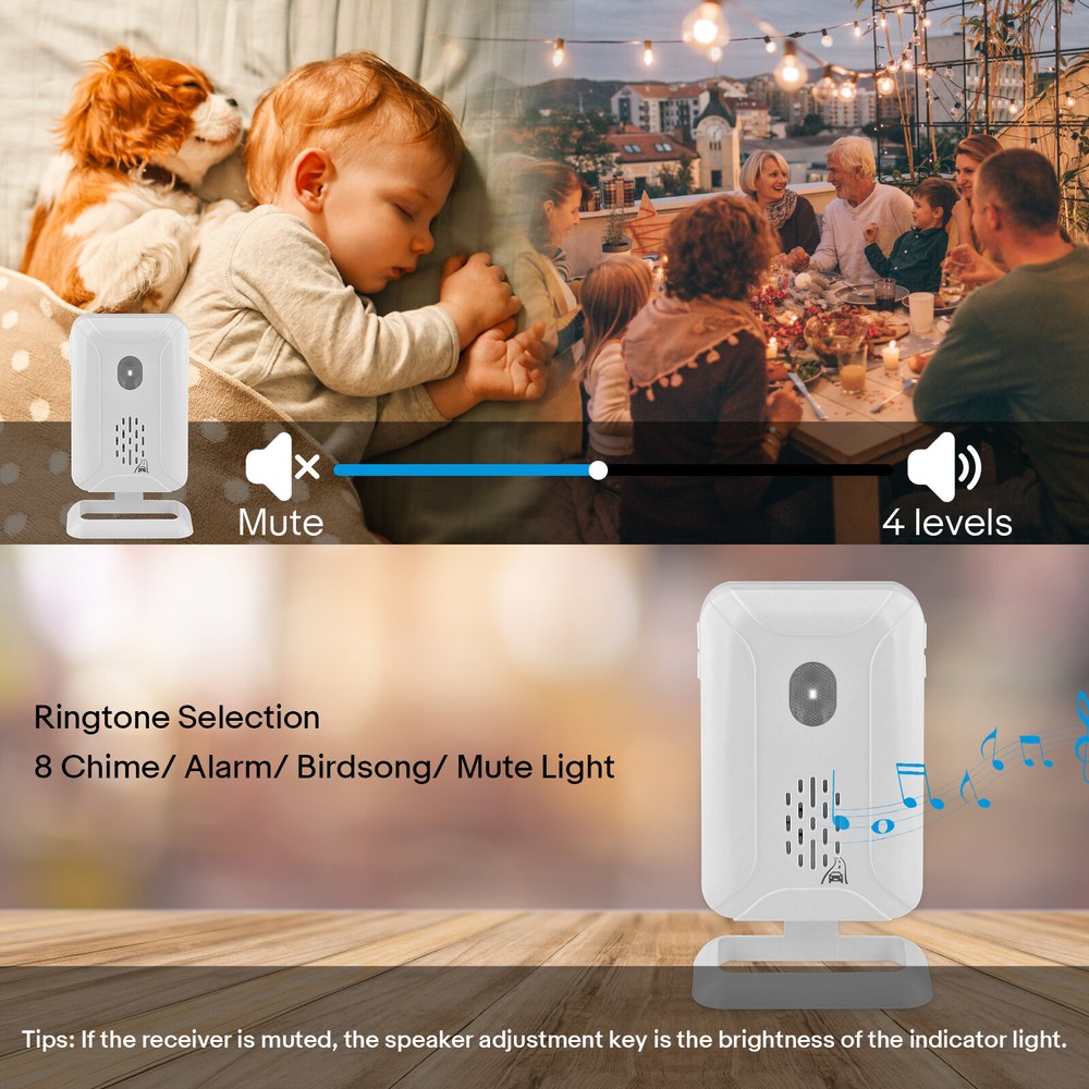 Remote Control PIR Motion Sensor & Receiver Doorbell Mute Flash 8 Chime Loud