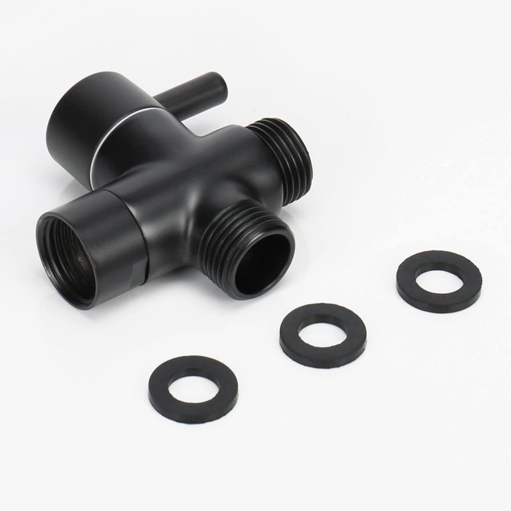 Black Solid Metal 3-Way Shower Arm Diverter T Adapter Replacement - Brushed Nick