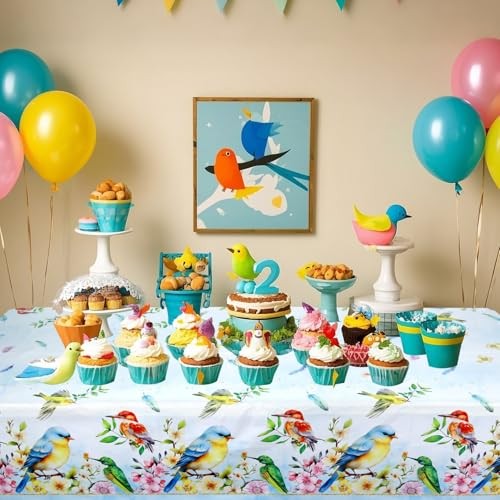 4 Pack Bird Tablecloths Rectangular Table Cover, for Bird Theme Baby Shower
