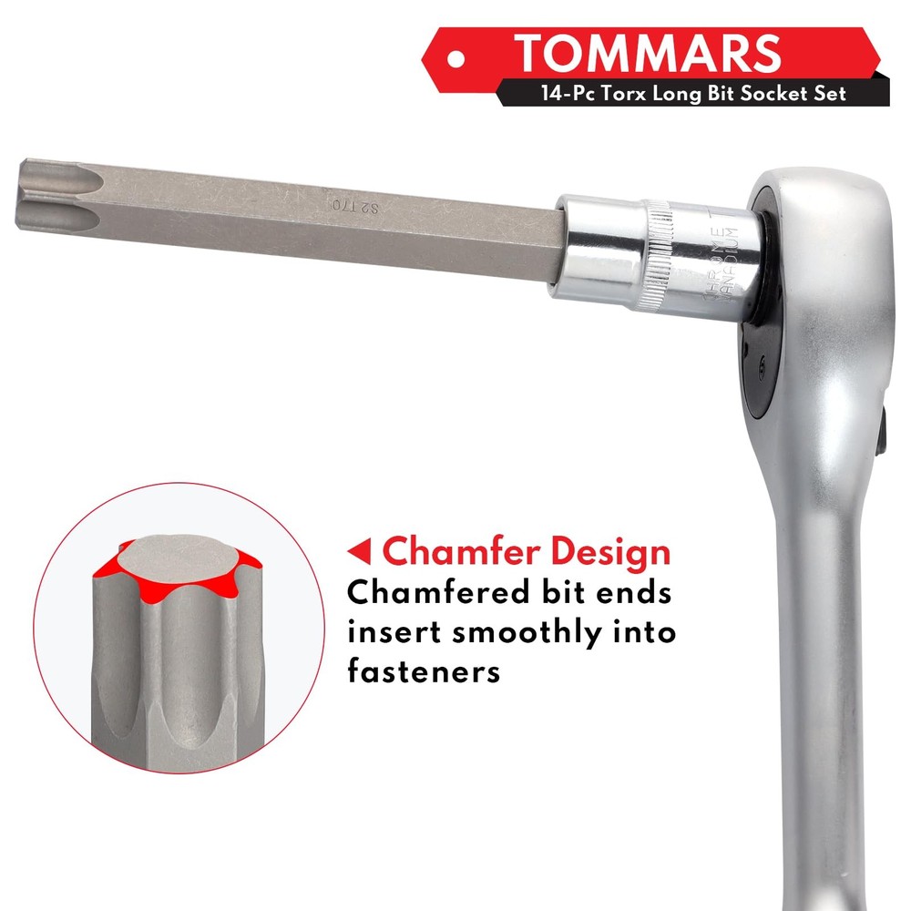 TOMMARS 14-PC Long Torx Bit Socket 14-Piece, T10-t70