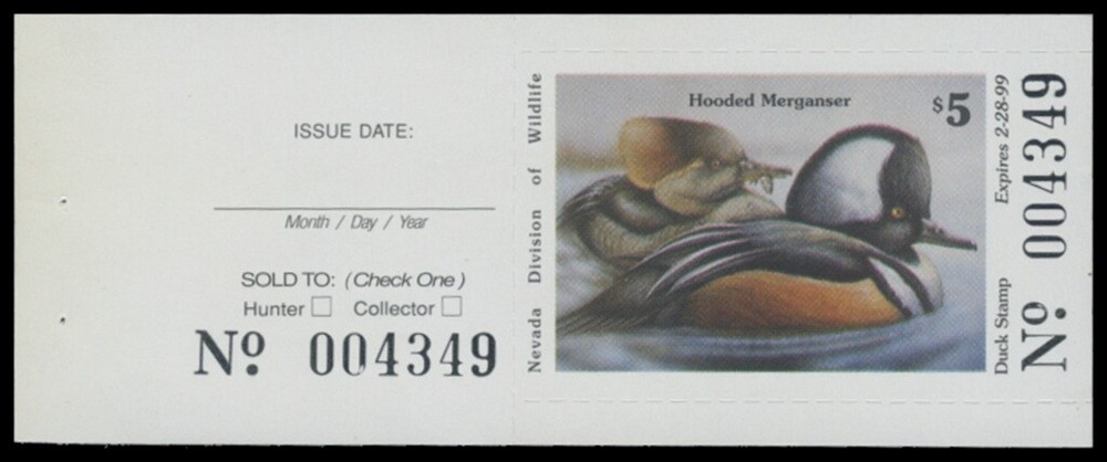 1998  Nevada State Duck Stamp Mint Never Hinged. Hunter Type