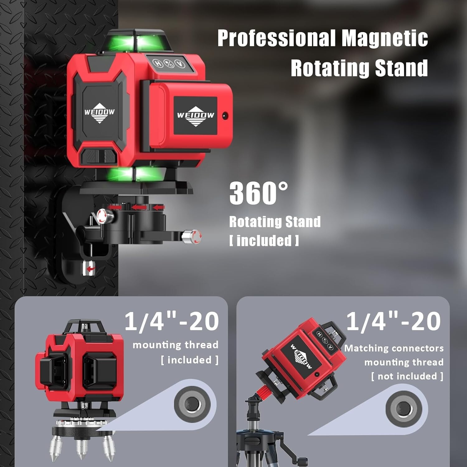 Green Laser Level,4D 16 Lines, 360 Self Leveling w/ Magnetic Bracket,2 Batteries