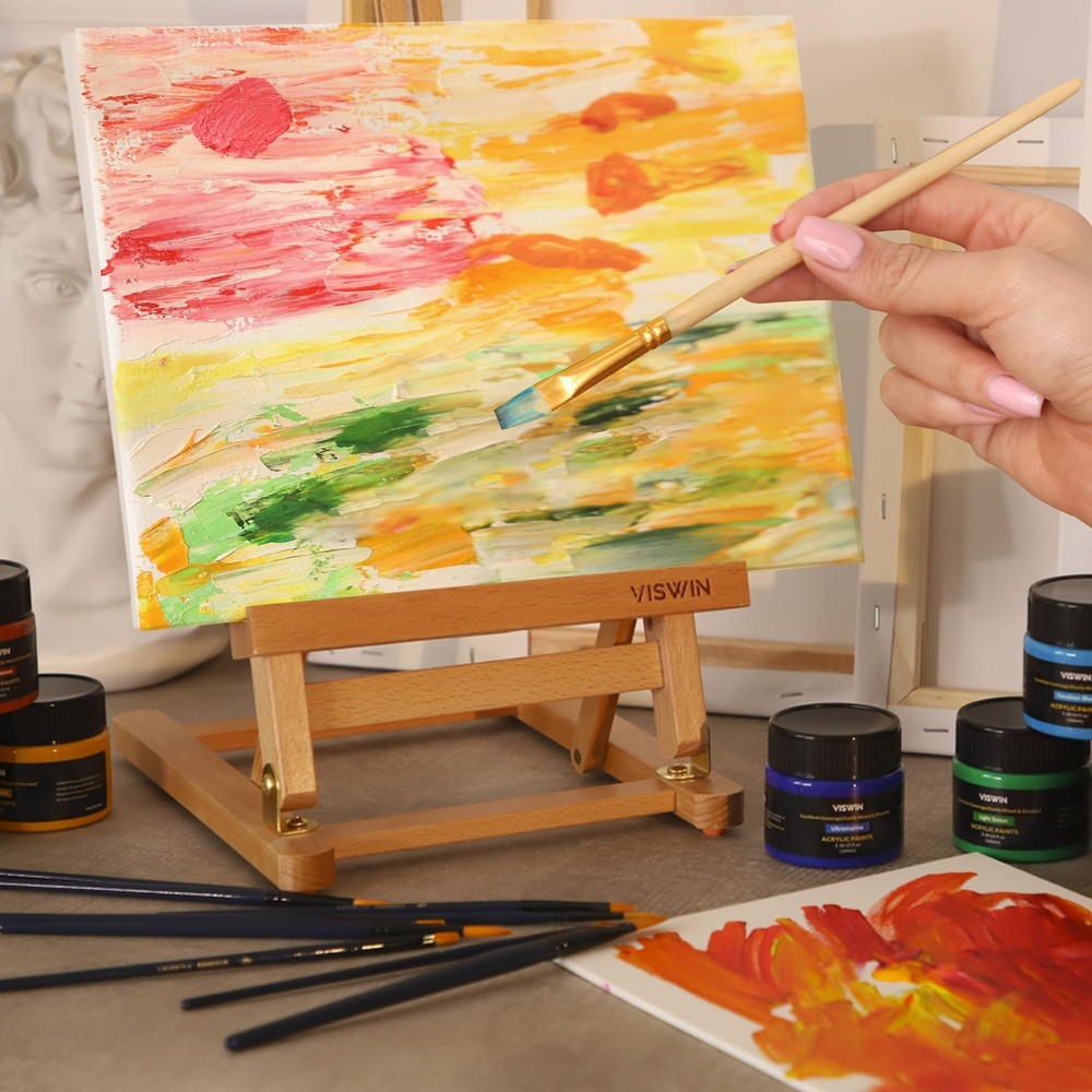 VISWIN H-Frame Tabletop Easel for Painting, Adjustable Beech Wood Table Top Ease