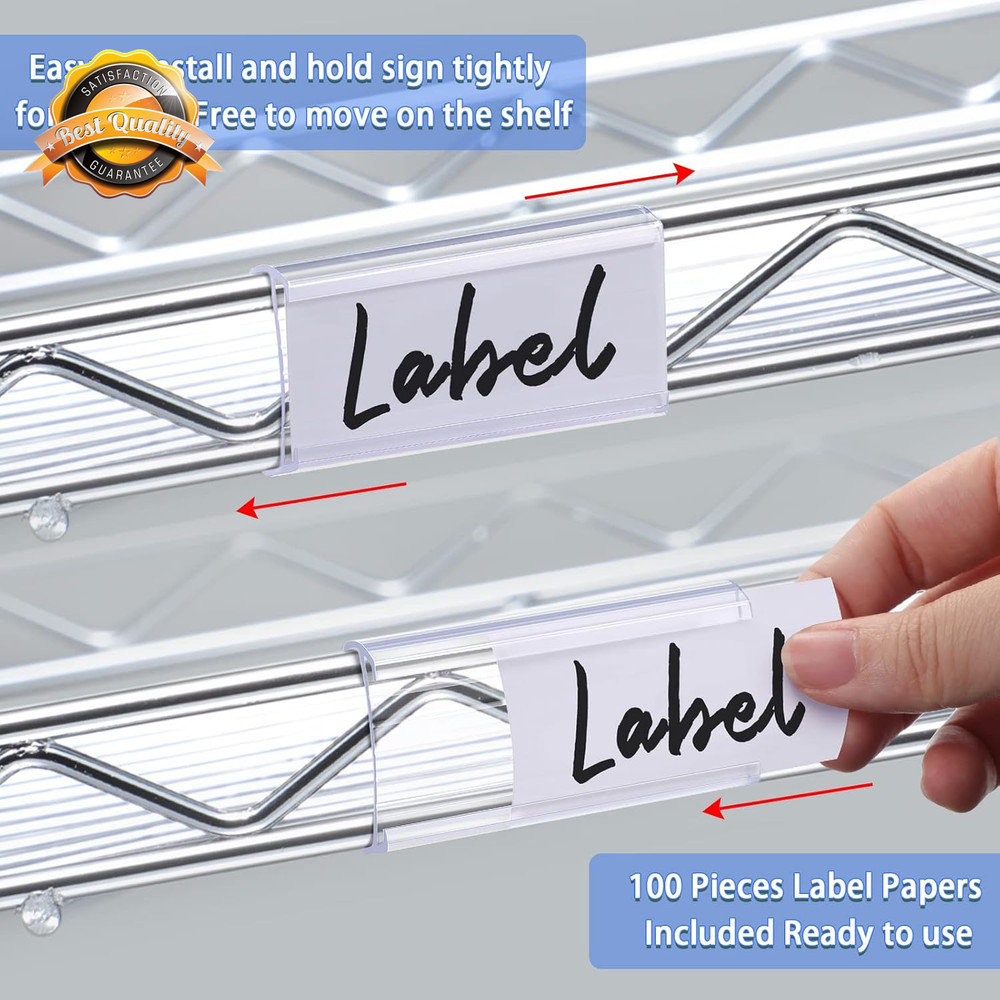 100pc Wire Shelf Label Holders Plastic Tags Paper Inserts 1-1/4" Clip