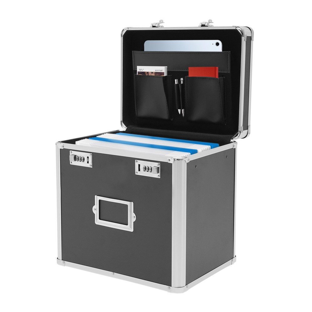 Large, Portable Locking Storage Box for Filing Letters & Documents w/Lock Black