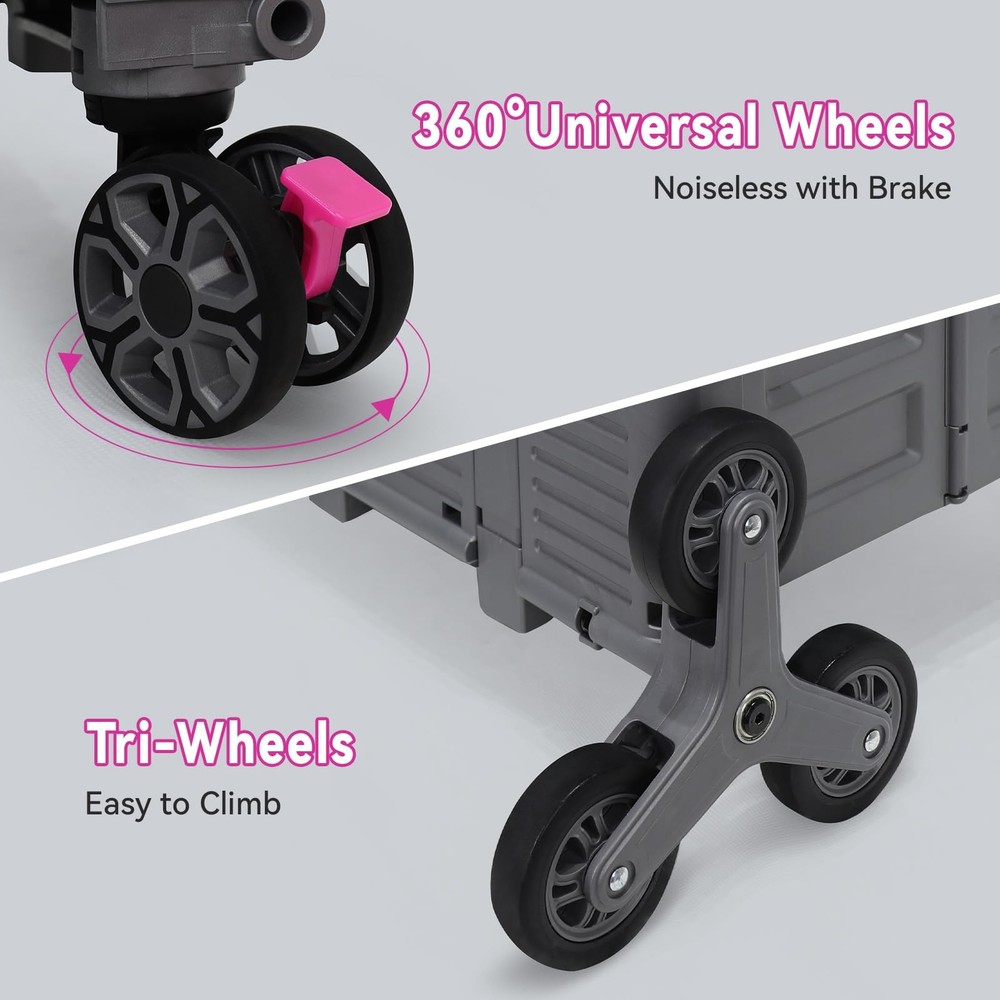 Foldable Utility Cart Portable Crate Rolling Dolly with Telescopic Handle Can