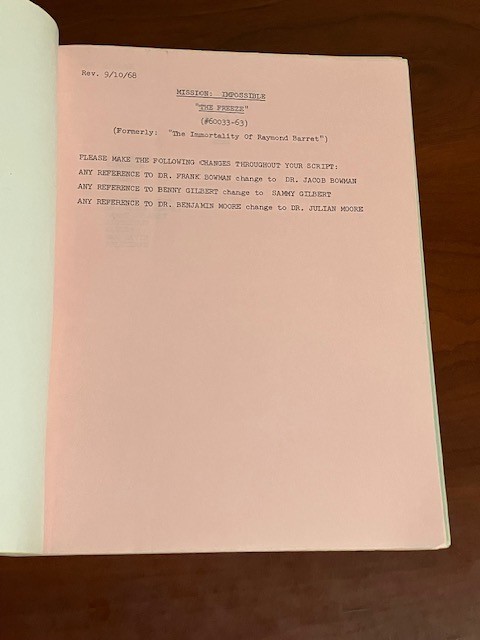 MISSION: IMPOSSIBLE script THE FREEZE Final Draft Sept 6 1968 *revisions & notes