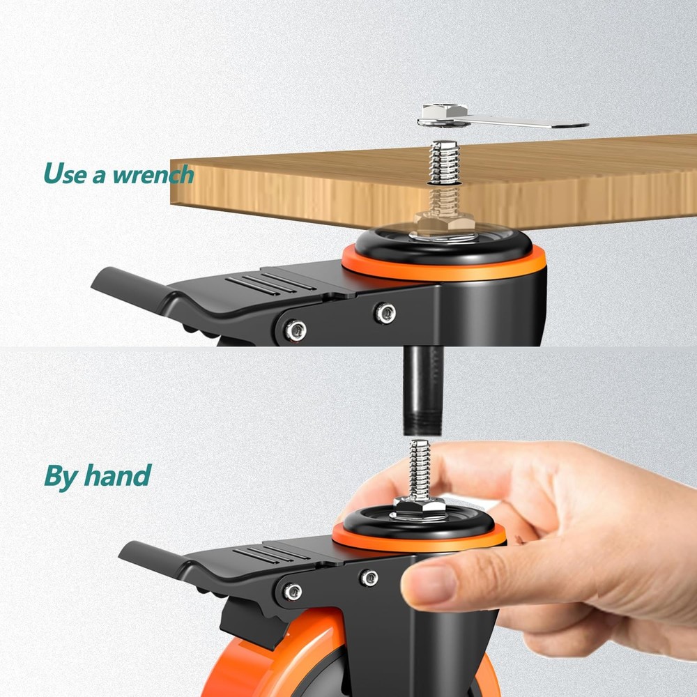 Caster Wheels Heavy Duty 3 Inch Stem 1600Lbs, Threaded Orange