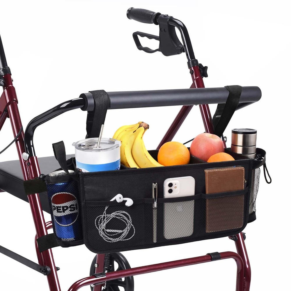Upgraded Rollator Basket Foldable Rollator Walker Storage Bag with Cup Holder...