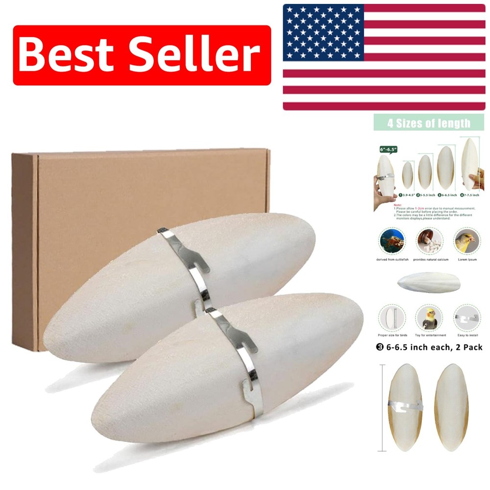 Calcium-Rich Cuttlebone for All Birds - Includes Convenient Cage Holder, 2 Pack