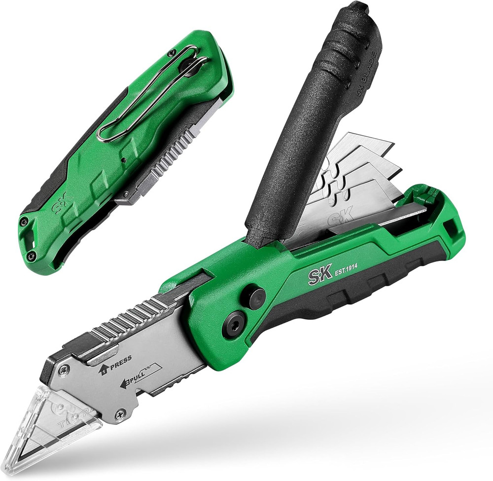 Folding Utility Knife with Additional Wire Cutter, Quick Change Box Cutter, Blad