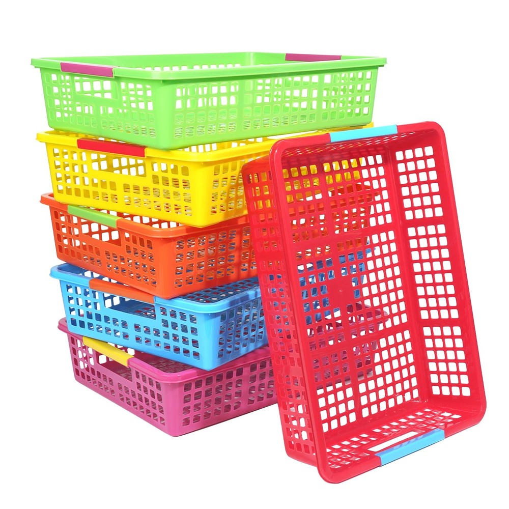 6 Pack 13.4x9.5x2.7 Colorful Turn in Trays, Plastic, Classroom, Stackable