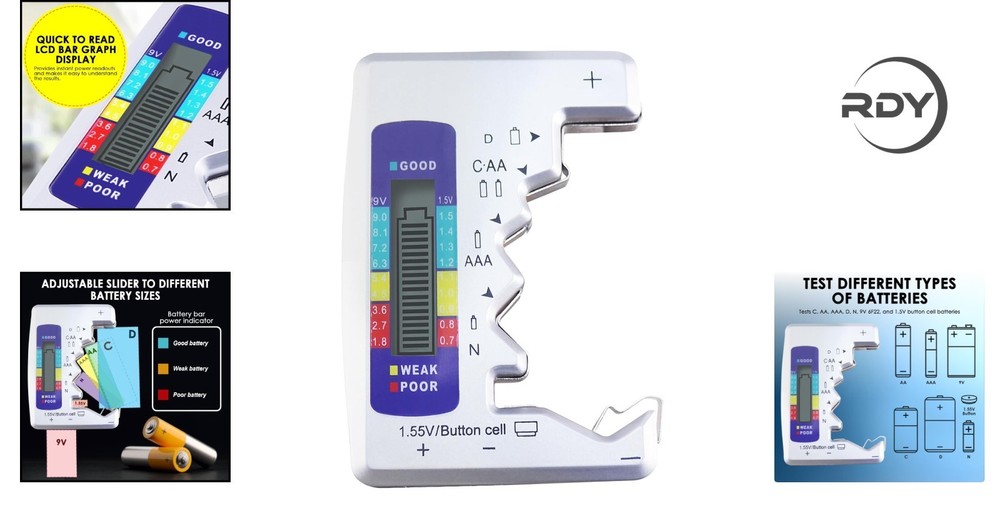 Handheld Digital Battery Checker with Quick Read LCD for C, AA, AAA, D Batteries