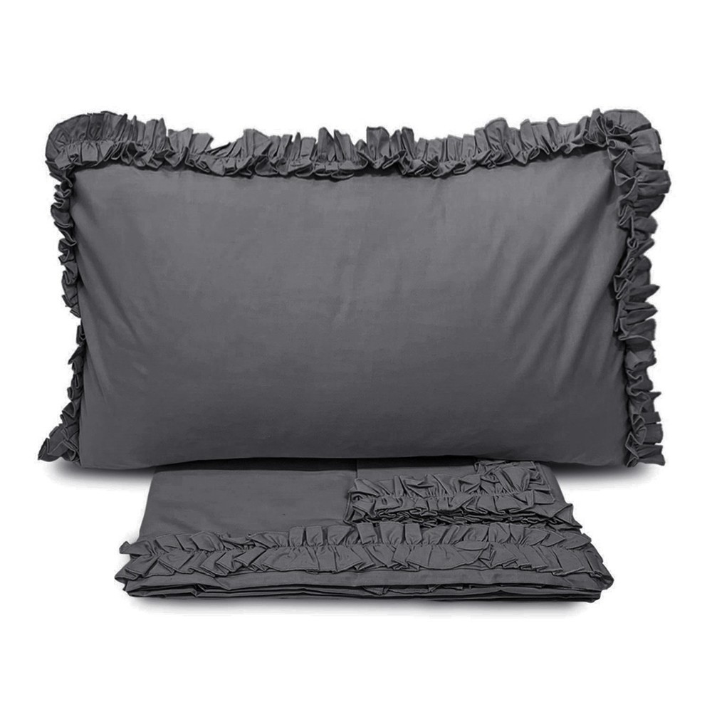 Solid Color Hedgehog Ruffle Pillowcase Double Cotton Sheet Set