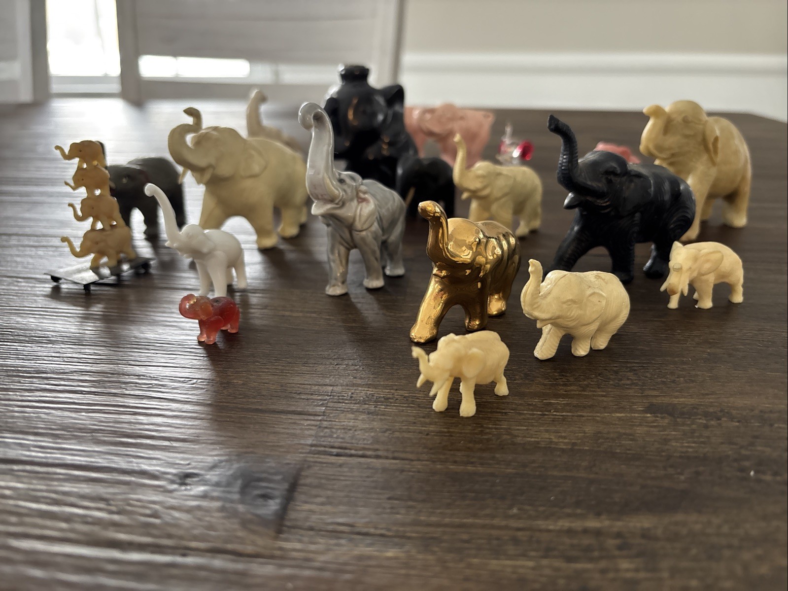 Large Vintage Elephant Figurine Collection – Stone, Resin, Gold Tone – 22 Piece
