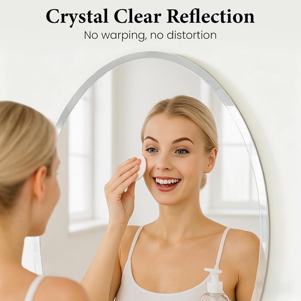 Frameless Oval Mirror 28x20" – Back Panel Support Ideal for Bathroom Over Vanity