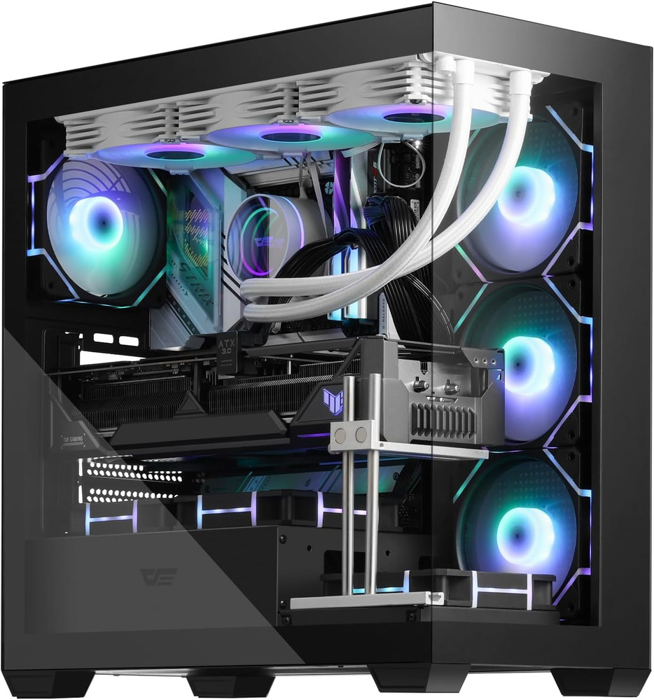 ATX Mid-Tower PC Case, Pre-Install 4 PWM ARGB Fans Computer Case, Full View Dual