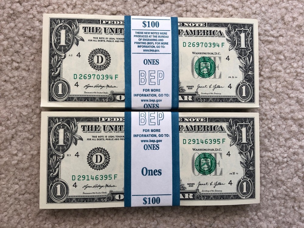 100 $1 (ONE DOLLAR) NOTES - UNCIRCULATED NON-SEQUENTIAL 2021 CLEVELAND STACK