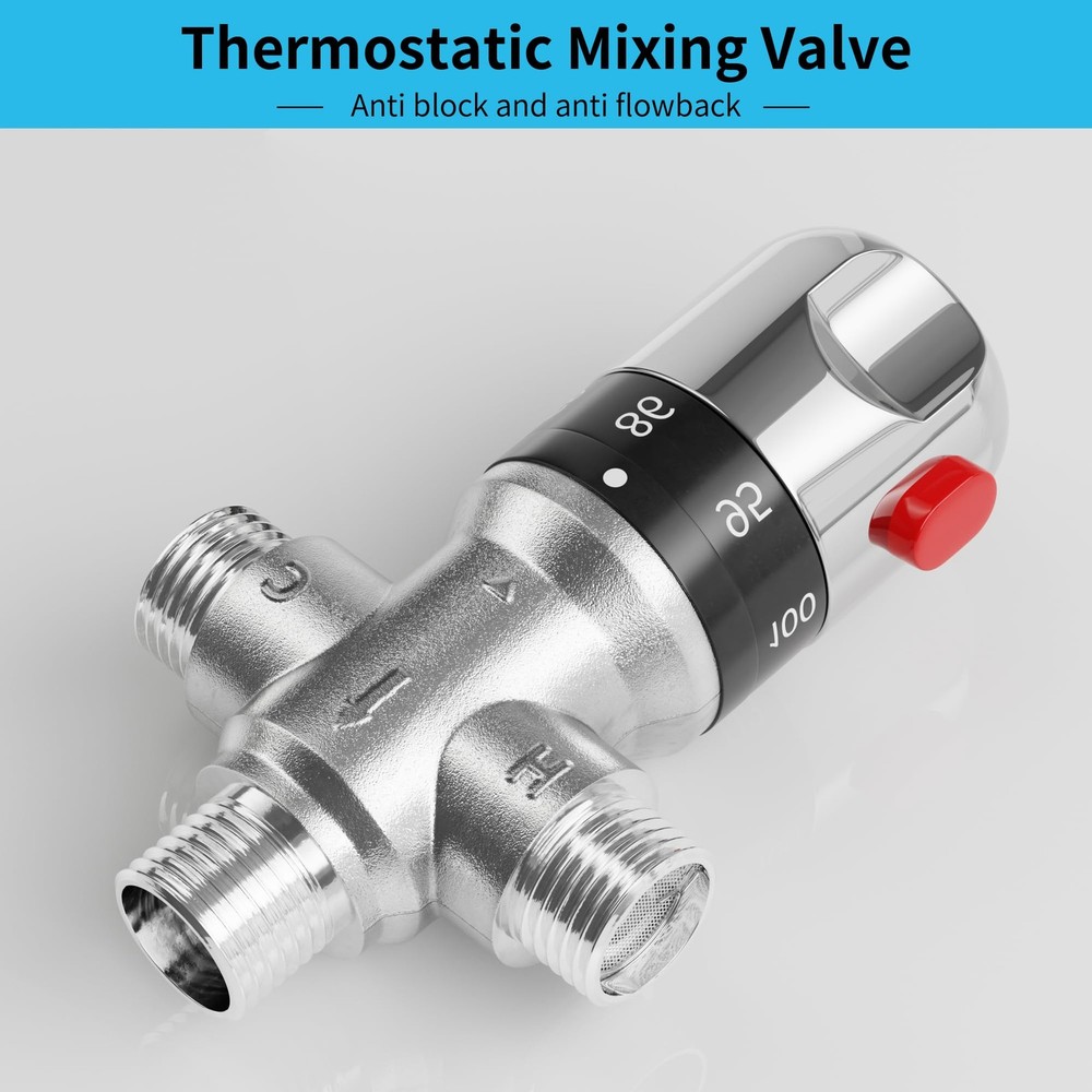 FUGO 1/2" NPT Thermostatic Mixing Valve Solid Brass Chrome