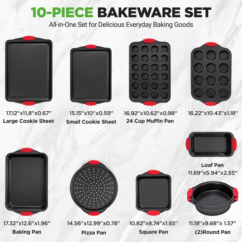 NutriChef 10-Pc Non-Stick Carbon Steel Bakeware Set - Baking Pans