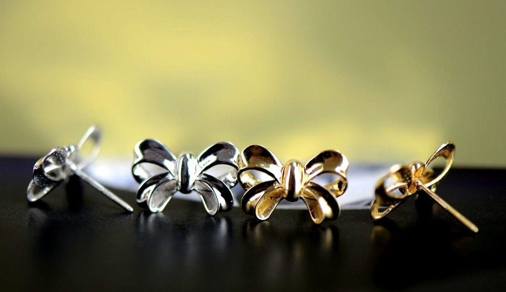 14k Solid White Yellow Gold Bow Tie Stud Earrings