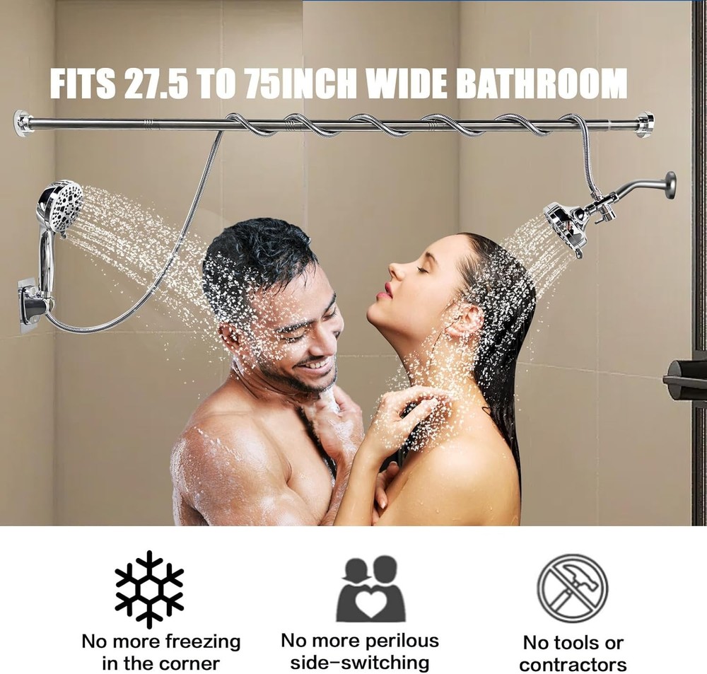 Double Shower Head for Couples High Pressure and Adjustable Tandem Head System